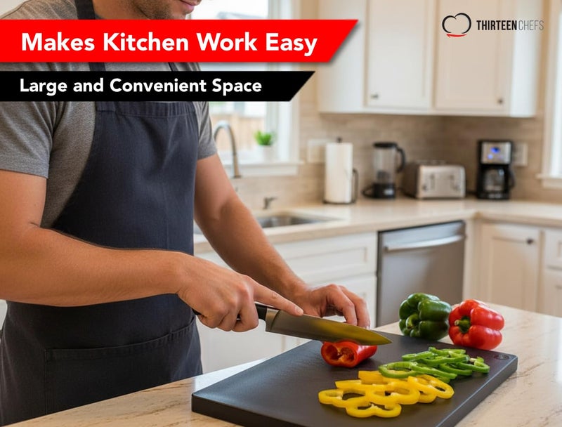 Thirteen Chefs Large Poly Cutting Board, 18x12 Inch Black, 3/4" Thick, BPA Free and Dishwasher Safe - Image 2